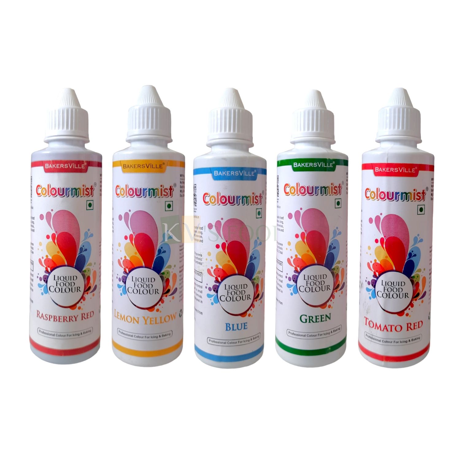 200 Grams Bakersville Colourmist Liquid Food Colour, Tomato Red, Blue, Lemon Yellow, Raspberry Red, Green Colour, For Cream, Icing, Cake, Frosting, Dessert, Milkshake, Baking Cookies Ice-creams, Sweet