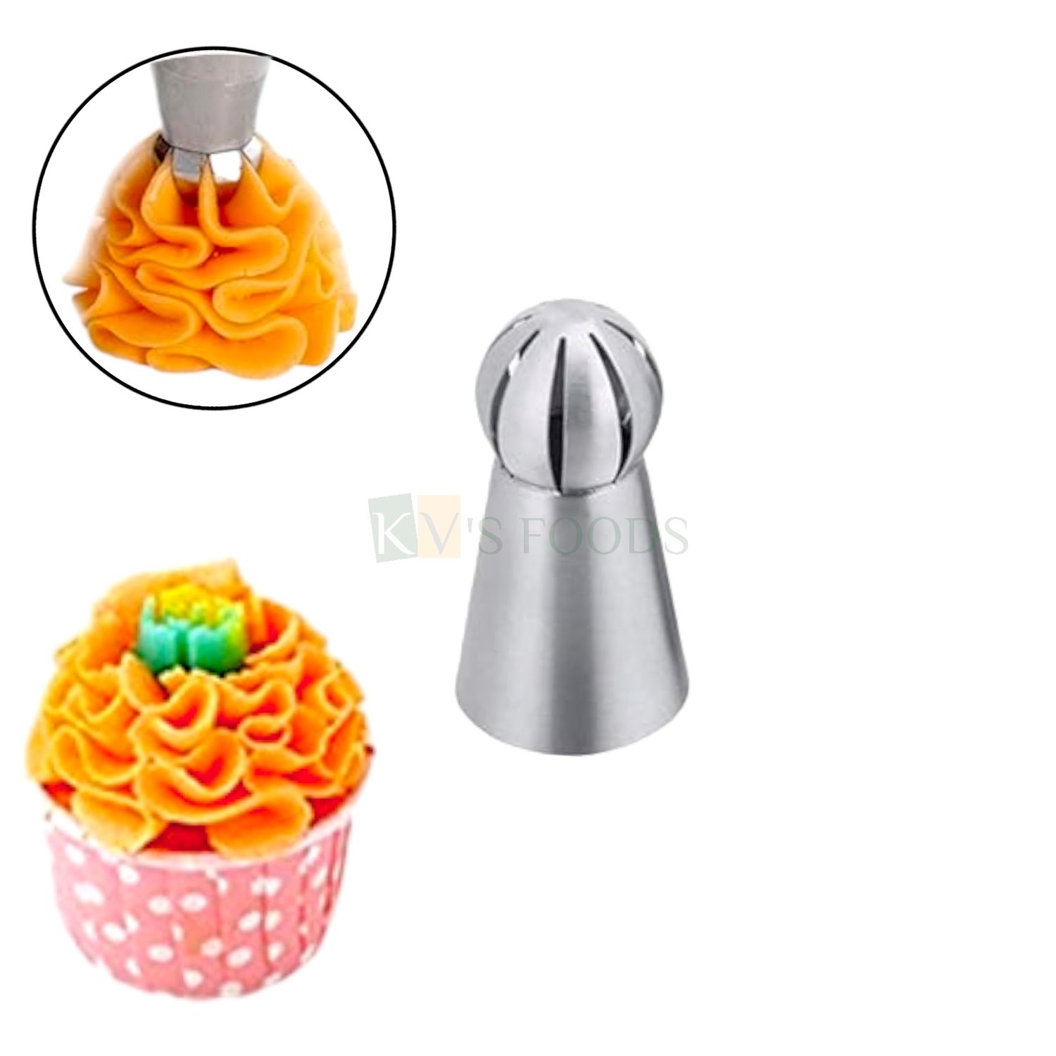 1 PC Stainless Steel Big Russian Balloon Poeny Flower Curved Petals Shape Icing Piping Cake Sphere Ball Nozzle, For Frosting Whipping, Butter Cream, Pastry Cupcake Dessert DIY Cake Decorations Tools