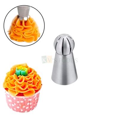 1 PC Stainless Steel Big Russian Balloon Poeny Flower Curved Petals Shape Icing Piping Cake Sphere Ball Nozzle, For Frosting Whipping, Butter Cream, Pastry Cupcake Dessert DIY Cake Decorations Tools