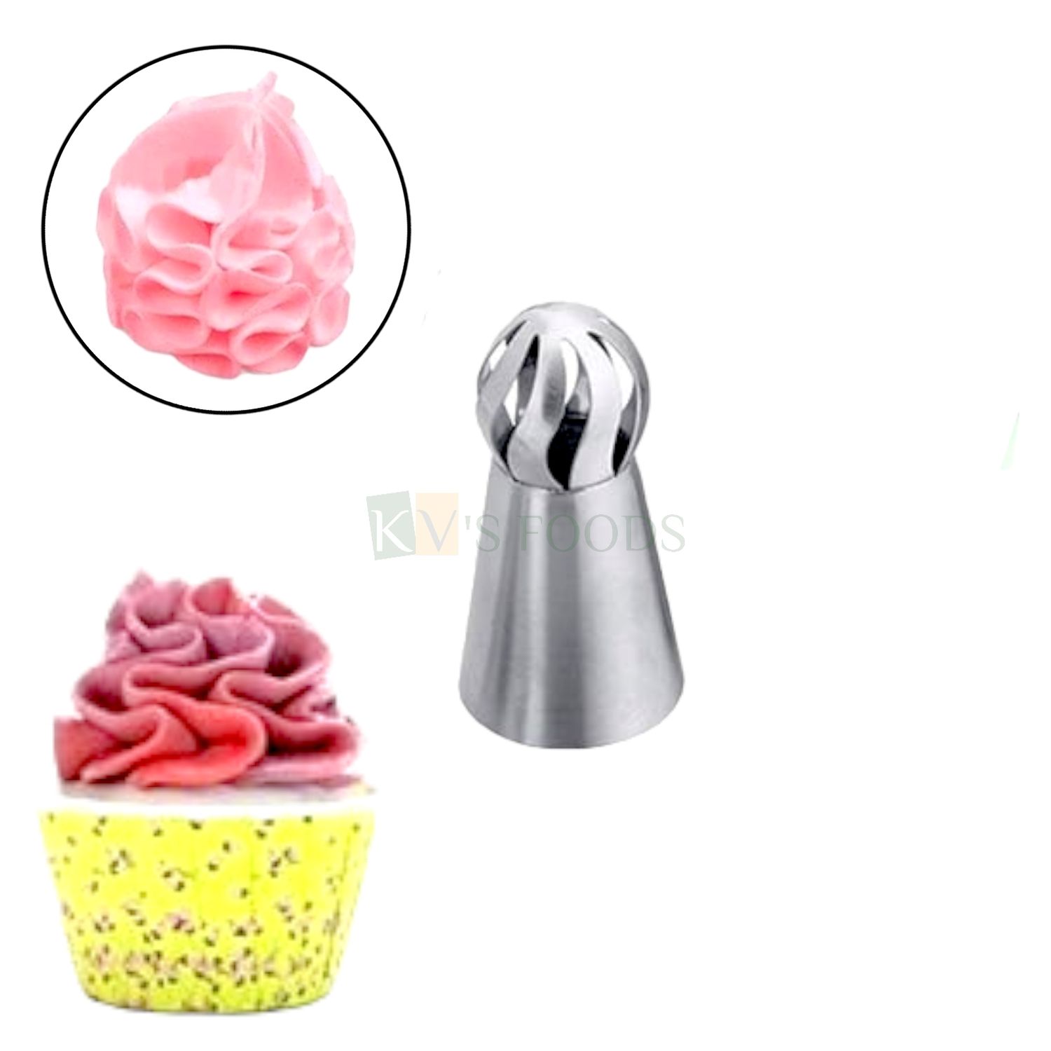 1 PC Stainless Steel Big Russian Balloon Poeny Flower Curved Petals Shape Icing Piping Cake Sphere Ball Nozzle, For Frosting Whipping, Butter Cream, Pastry Cupcake Dessert DIY Cake Decorations Tools