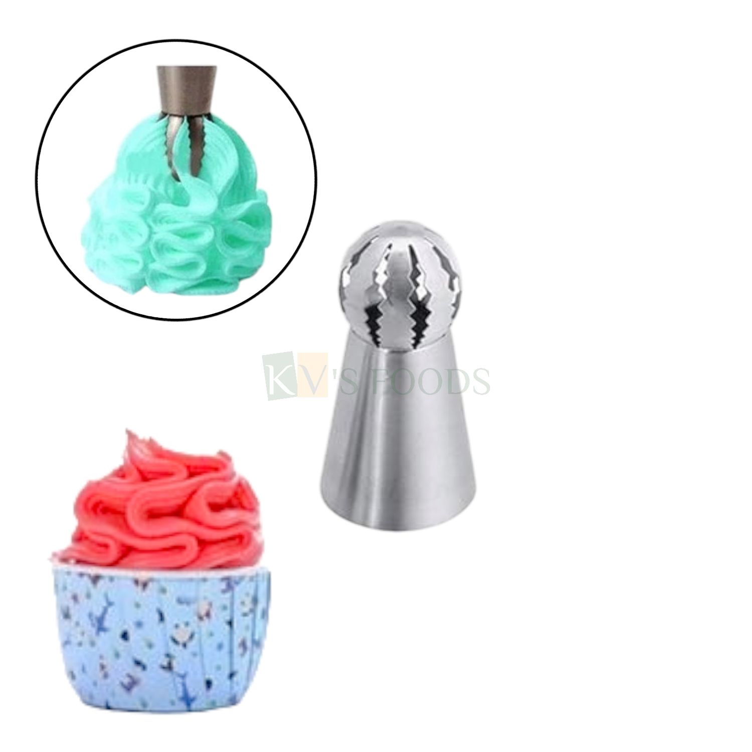 1 PC Stainless Steel Big Russian Balloon Poeny Flower Zig-Zag Petals Shape Icing Piping Cake Sphere Ball Nozzle, For Frosting Whipping, Butter Cream, Pastry Cupcake Desserts DIY Cake Decorations Tools