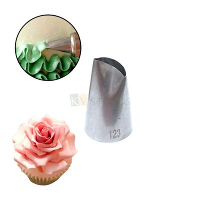 1 PC Small Stainless Steel Big Curved Rose Petals Icing Piping Cake Nozzle No. 123, Wedding Cakes Border Decoration, Tip for Frosting, Whipping, Butter Cream, Pastry, Ruffle Frill Tip Kitchen Tools