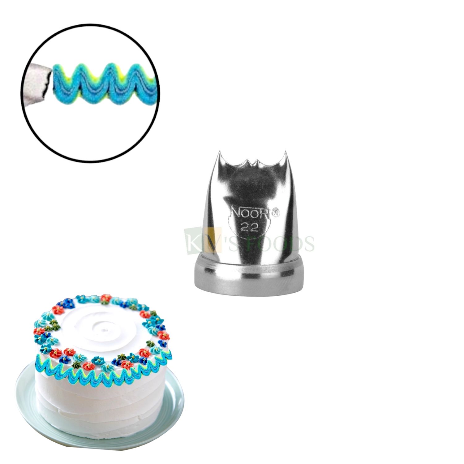 1 PC Stainless Steel Curved Border Design, Side Cake Lace Icing Piping Nozzle No. Noor 22, Tip for Frosting Whipping, Butter Cream, Pastry Cupcake Dessert, DIY Birthday Wedding Cake Decoration Tool