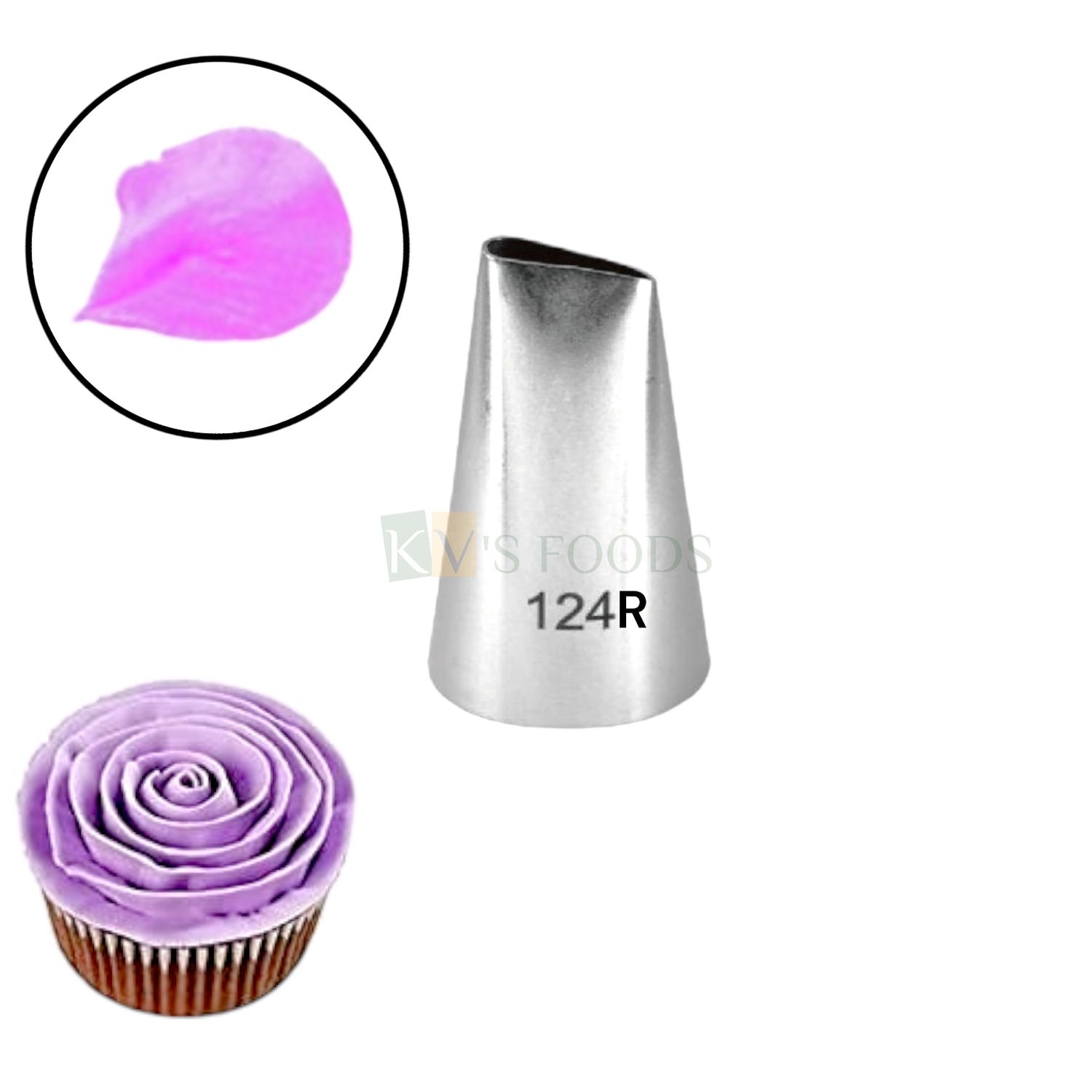 1 PC Small Stainless Steel Big Curved Rose Petals Icing Piping Cake Nozzle No. 124R, Wedding Cakes Border Decoration, Tip for Frosting, Whipping, Butter Cream, Pastry, Ruffle Frill Tip Kitchen Tools