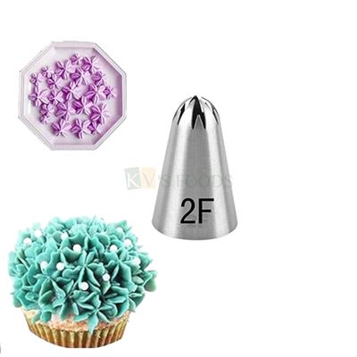 1 PC Stainless Steel Closed Star Flower Icing Piping Cake Nozzle No. 2F, Birthday Wedding Cake Decoration Small Big 5 Teeth Tip, Frosting Whipping, Butter Cream, Pastry, Cupcake Cake Decorating Tools