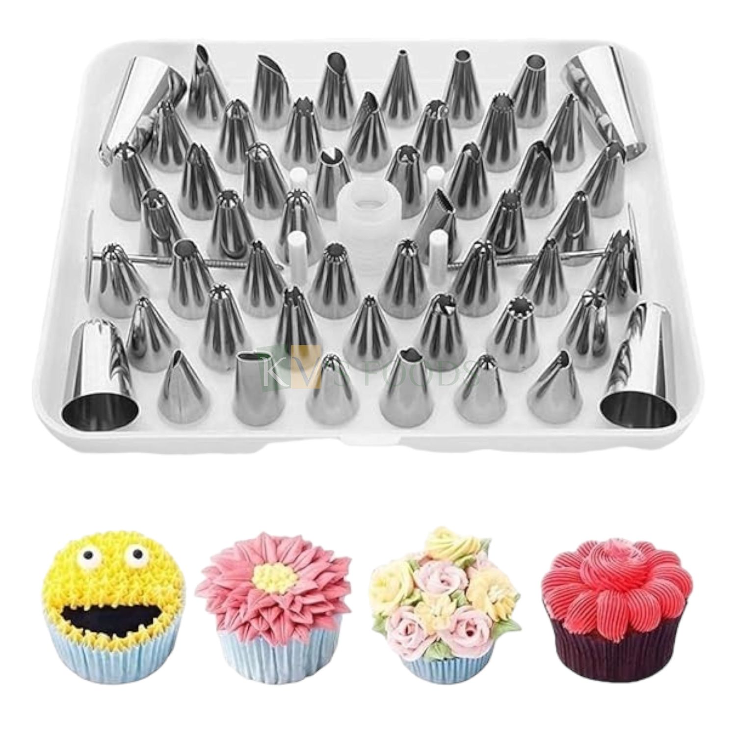 52 PCS Icing Star, French Open Close, Frill Nozzles Tips Set with Flower Nail &amp; Coupler, Frosting, Whipping Butter Cream, Piping Tips for Dessert Biscuit Cupcake, Pastry DIY Cake Decorations Tools