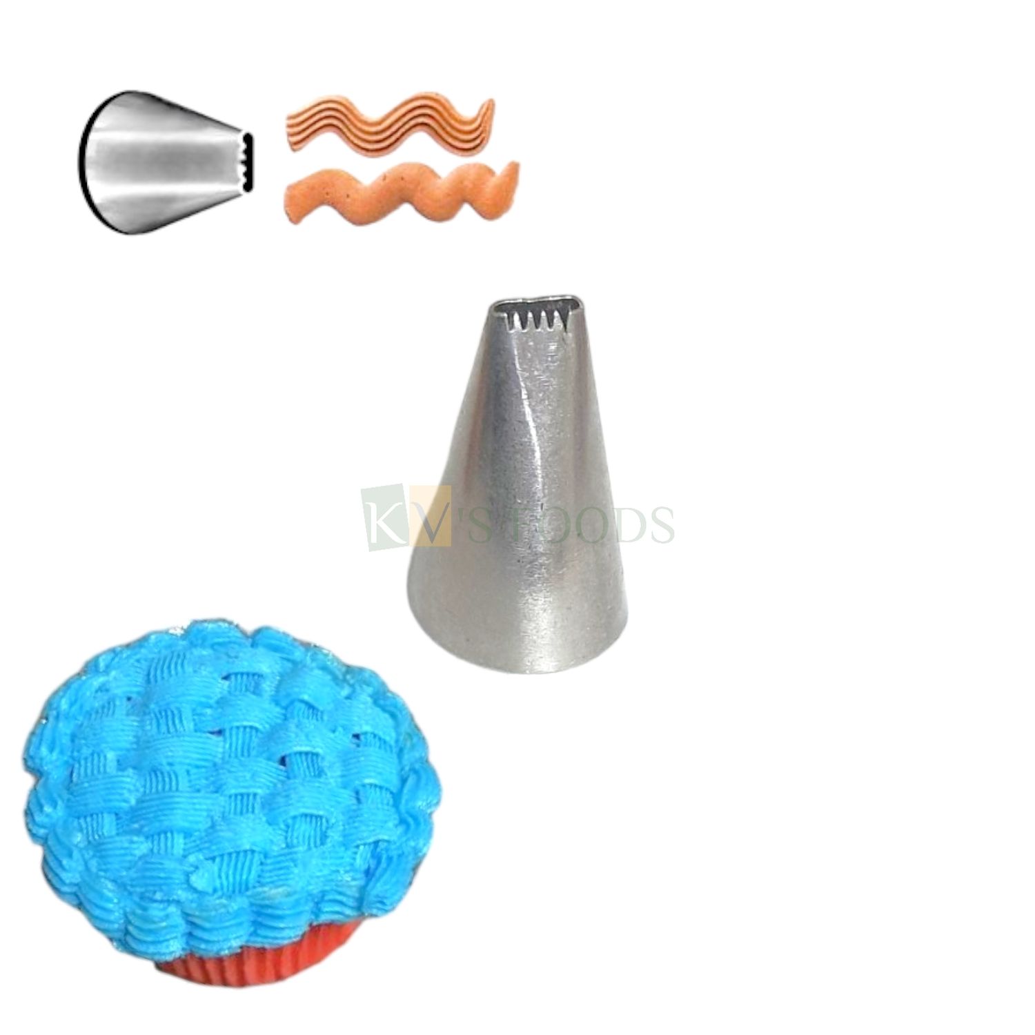 1 PC Stainless Steel Small Basket Weave Icing Piping Cake Nozzle, 4 Teeth Tip, Birthday Wedding Cakes Border Tip for Frosting Whipping, Butter Cream, Pastry Cupcake DIY Cake Decorating Tool