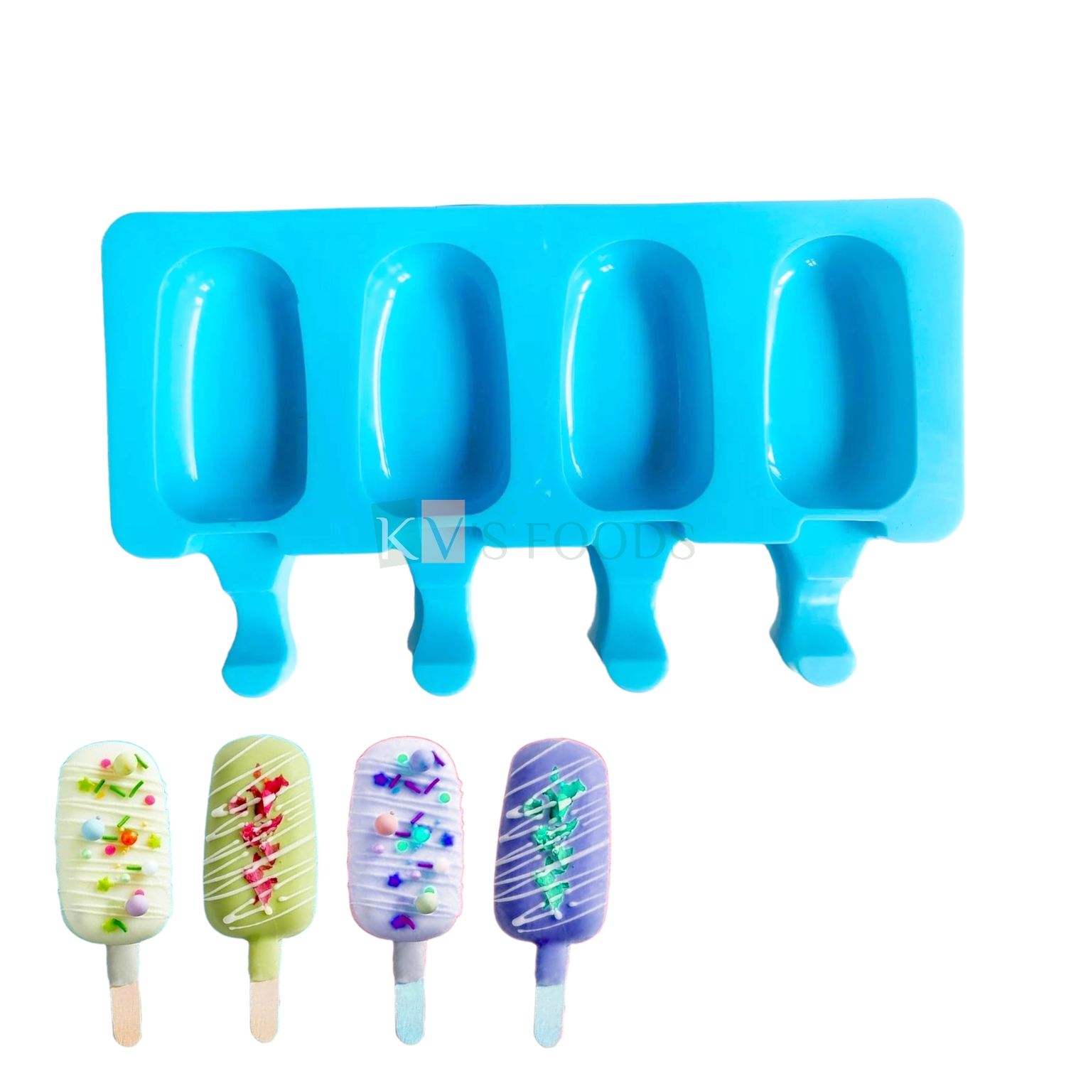 4 Cavity Skyblue Flexible Big Cakesicle Mould, Popsicle, Ice Pop Silicon Mould, Chocolate, Ice Cream Bar, Candies, Kulfi, Cakes, Dessert Mold, Ice Cubes for Homes, Kitchen DIY Birthday Cake Decoration