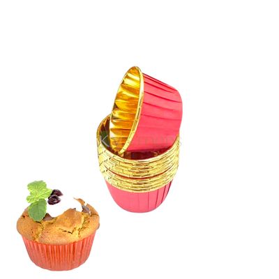 50 PCS Top Diameter 2.7 Inch Metallic Paper Cupcake Liner Eco Friendly Circle Red Golden Colour Small Non stick Mould, Bake and Serve Disposable Gift Tray Bakeable Bakeware Muffins Brownie Cases