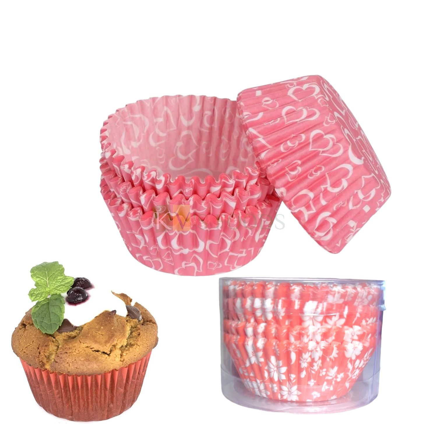 100 PCS Top Diameter 2.7 Inch Paper Big Cupcake Liner Eco-friendly Circle, Random Design Colour, Non stick Mould, Bake and Serve Disposable Gift Tray Bakeable Bakeware Muffins Brownie Cases
