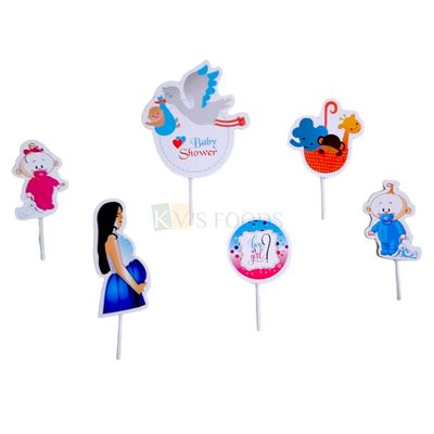 6 PCS Boy or Girl ? Theme, Baby Shower Theme, Cake Topper Insert, Cupcake Toppers Decorations Items/Cake Accessories, Tags, Cards, Home Celebration Dessert, Pastry DIY Cake Decorations