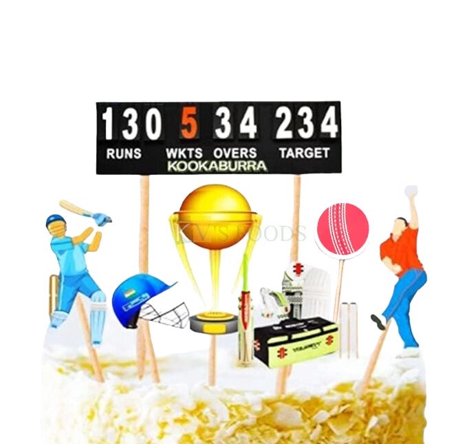 7 PC Cricket, Batball, Trophy Cricket Kit Theme, Cake Topper Insert, Cake Topper, Cupcake Toppers Bday, Girls, Boys, Friends Bday Decorations Items/Cake Accessories, Tags, Cards, Cake Toothpick Topper