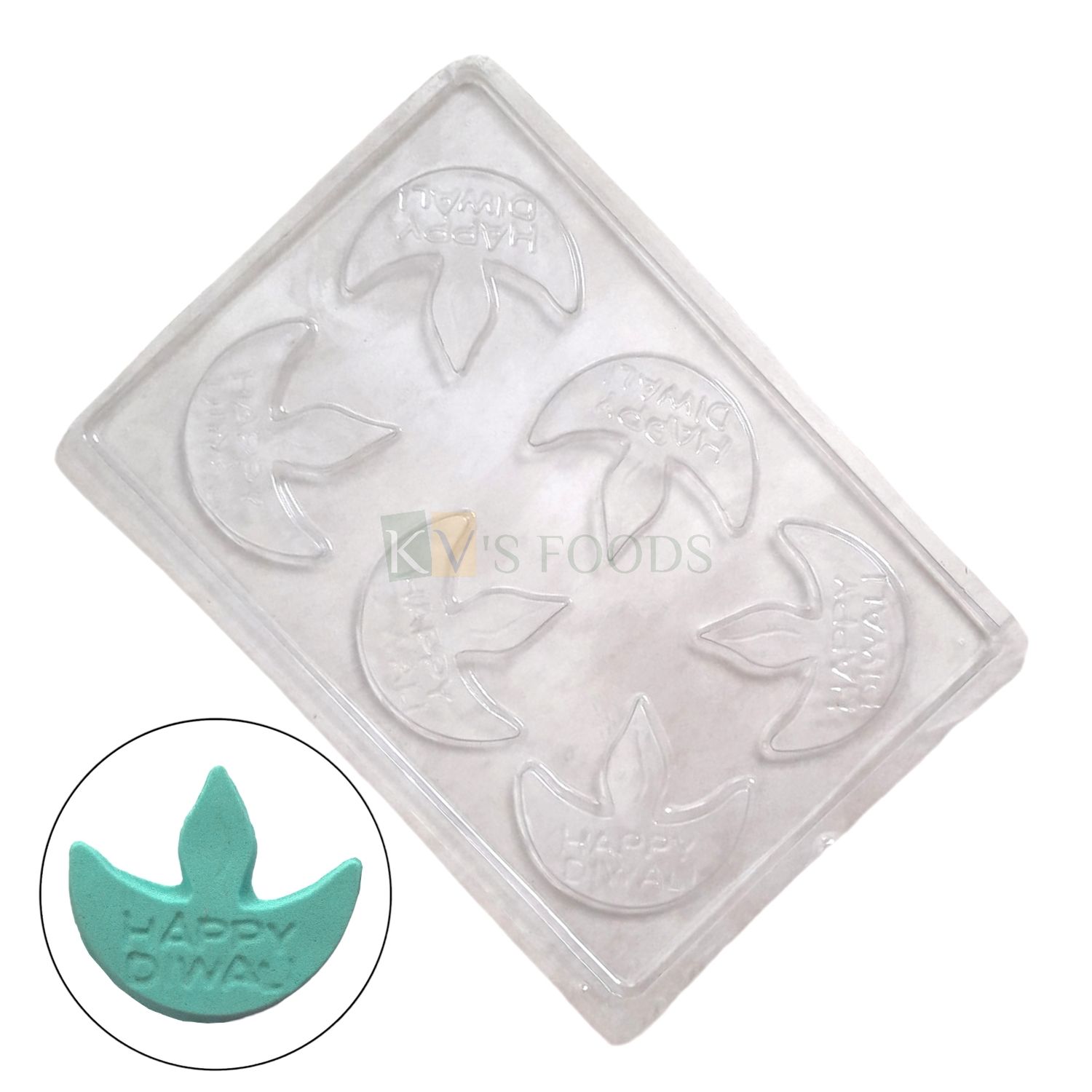 6 Cavity Happy Diwali Diya PVC Chocolate Mould, Size 9.6 x 6.7 Inch, Thickness 0.5 cm, Diwali Festival Diva Making Chocolate Mold, Garnishing, Gifts, DIY Food Decorations
