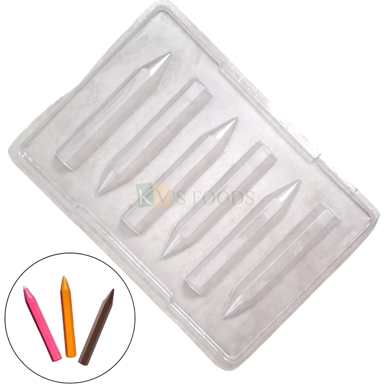 1PC 6 Cavity Crayons Pencil Shape, Pen for Kids PVC Chocolate Mould, Chocolate Making Mould, Size 9.6 x 6.7 Inch, Thickness 2 cm, DIY for Birthday Cake Decorations