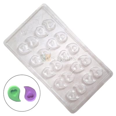 1 PC Size 11.5 x 6.6 Inches, Thickness 1 cm, Rectangle, Heart within Drop Shape, Comma Chocolate PVC Mould, 20 Cavity Transparent Candy Molds Gummy Jelly Garnishing Mold, DIY Birthday Cake Decorations