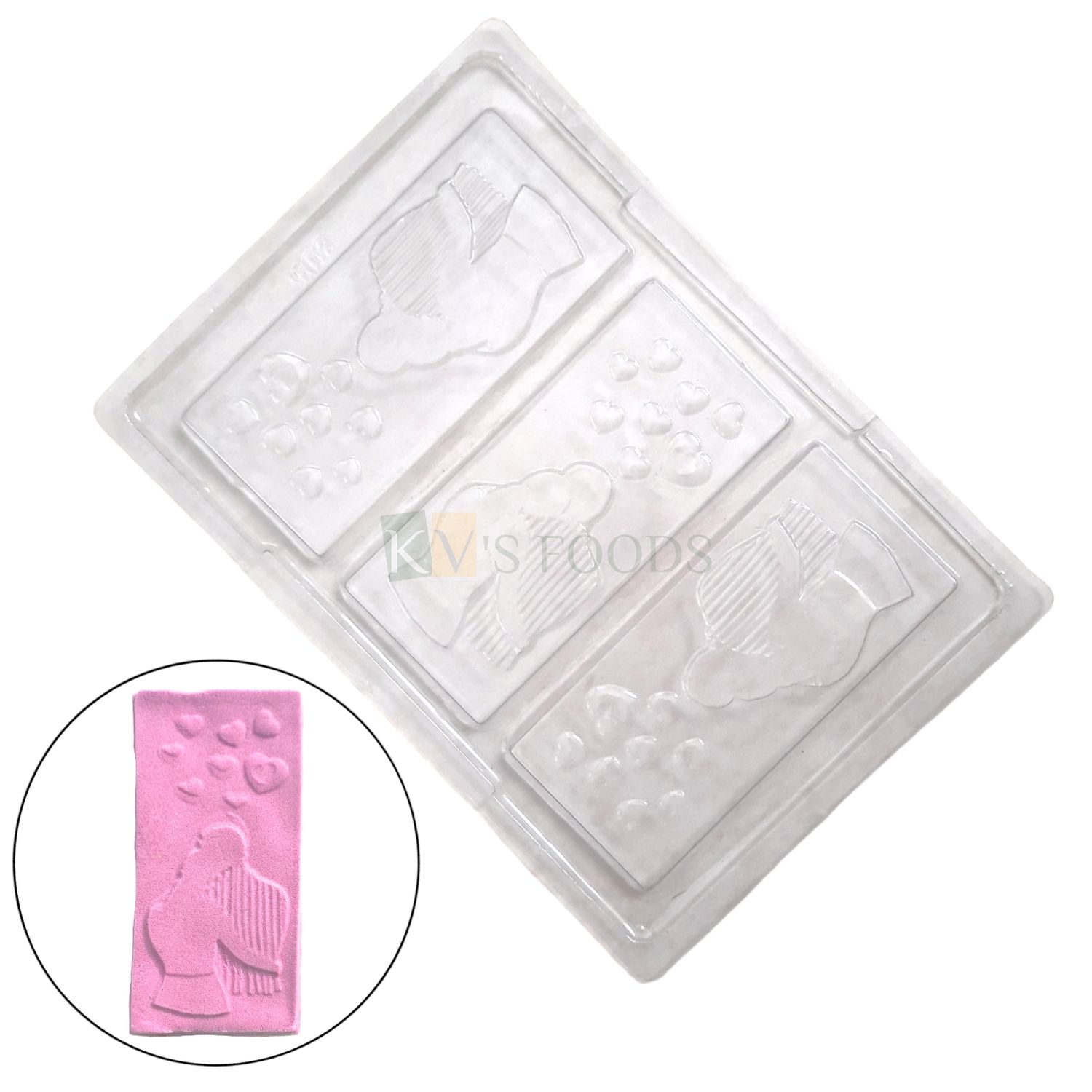 1 PC Size 9.7 x 6.7 Inches, Thickness 0.6 cm, Rectangle Big 3 Cavity Couple with Hearts Bar Chocolate PVC Mould Transparent, Gifts, Anniversary DIY Love Valentines Cakes Decorations
