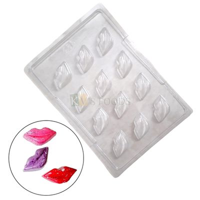 1 PC Size 9.7 x 6.8 Inches, Thickness 1.5 cm, Rectangle Big 12 Cavity Lips Kisses Chocolate PVC Mould Transparent, Candy Molds Garnishing Gummy Jelly Birthday DIY Love Valentines Cakes Decorations