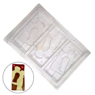 1 PC 3 Cavity Couple Kissing Chocolate Bar PVC Mould Size 9.7 x 6.8 Inch, Thickness 1 cm,  DIY for Valentines, Love Proposal, Anniversary Chocolate Gift, Transparent Candy Molds Gummy Jelly Garnishing