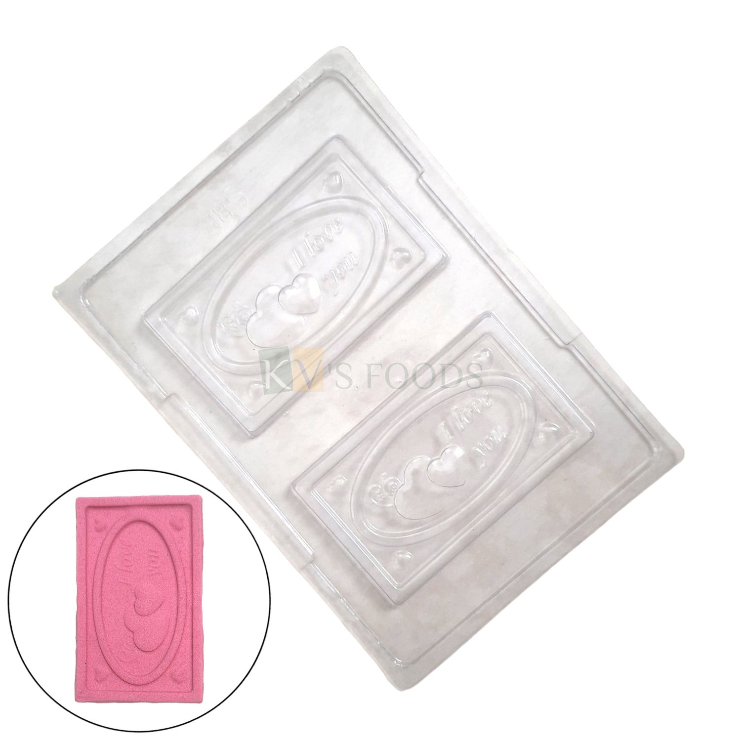 1 PC 2 Cavity I Love You Message with Hearts Bar Chocolate PVC Mould, Size 9.7 x 6.8 Inch, DIY Chocolate Gift, Love Valentine Theme, Transparent Garnishing DIY Birthday Wedding Cake Decorations