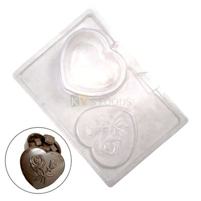 1 PC 2 Cavity Heart Shape with Lid Chocolate Gift Box PVC Mould Chocolate Dabbi DIY Mould for Edible Chocolate box, Home, Special Occasions, Anniversary, Valentines, Birthday, Festival Gifts