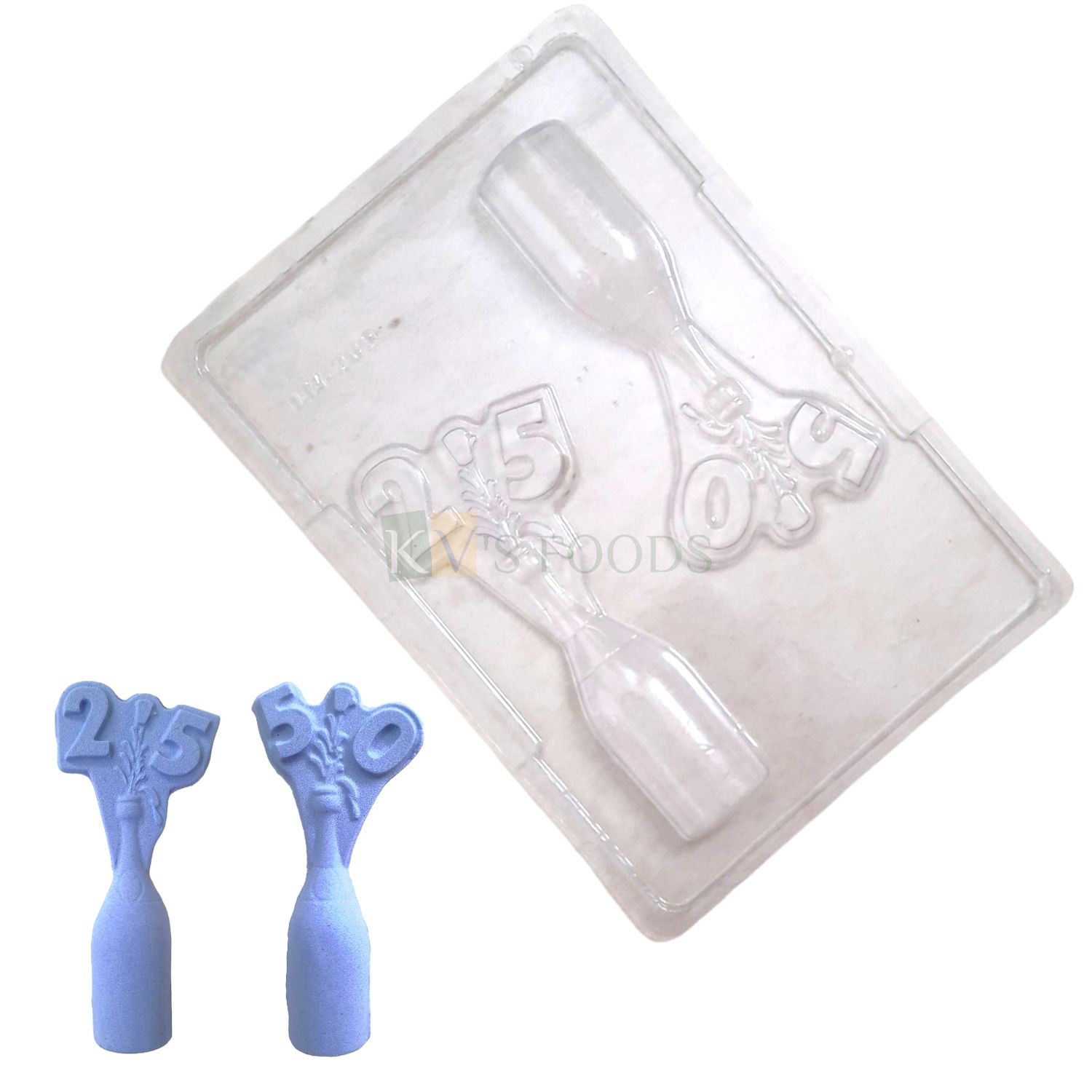 1 PC Size 9.6 x 6.7 Inches, Thickness 1.1 cm, Rectangle, Bottle with 25 and 50 Number Anniversary Celebration PVC Chocolate Mould, 2 Cavity Transparent Mold,  Wedding, Birthday Theme Cake Decorations