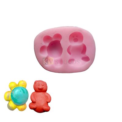 1 PC 2 Cavity Silicone Fondant Teddy Bear Animal, Flower Mould Kids Girls Boys Childrens Birthday, Baby Shower, Jungle Theme, Flexible Molds Jelly Candy Sugarcraft Chocolate Mold DIY Cake Decorations