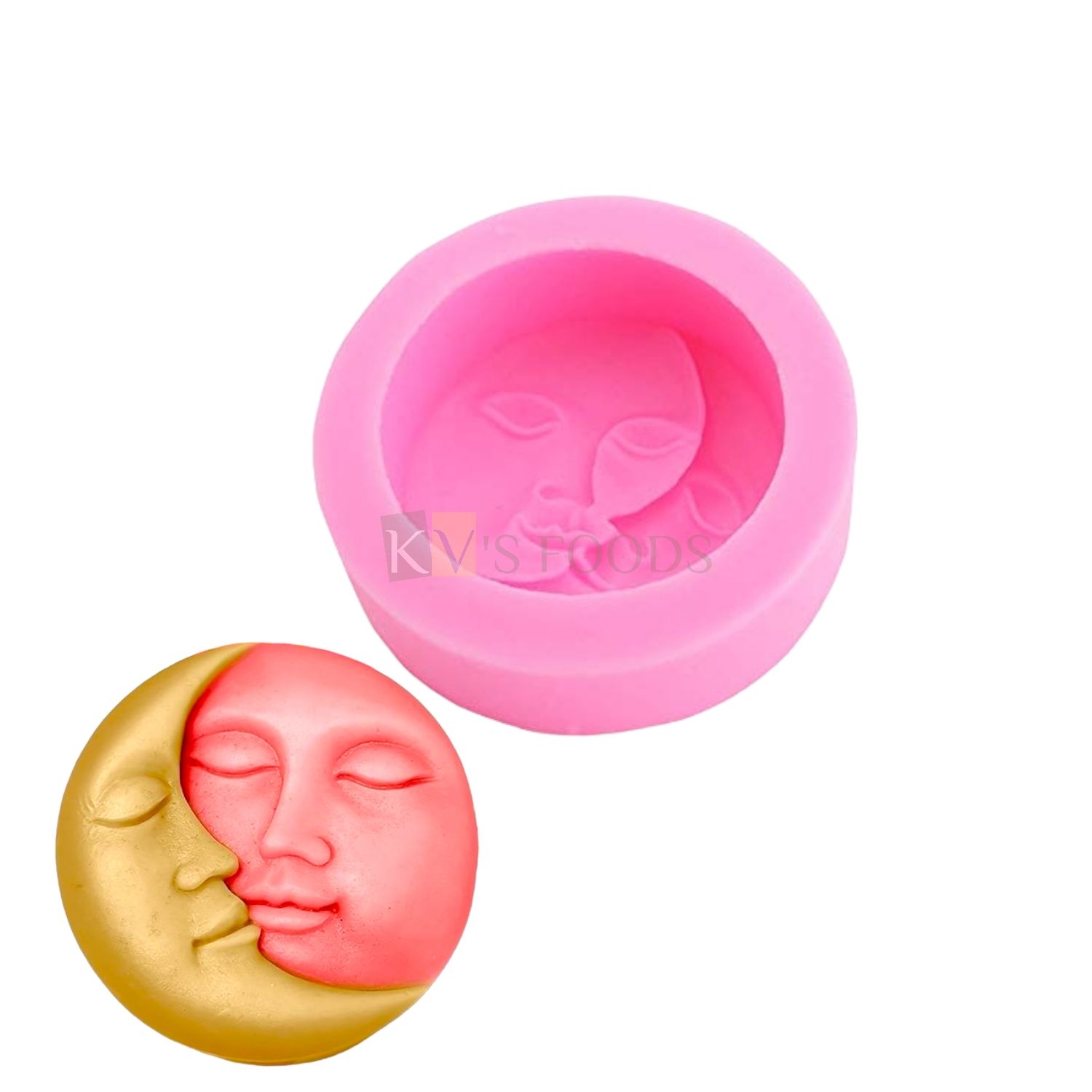 1 PC 1 Cavity Silicone Fondant Moon and Sun Face Kiss Mould, Baking Biscuit Handmade Bath Soap Flexible Molds Jelly Hard Candy Sugarcraft Chocolate Pudding Mold, Crafts Projects DIY Cake Decorations