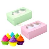 5PCS Set of Peach/Green Pastel Colour 6 Pieces Cupcake Box With Transparent Window and 5 Cavity, Box Size 9.3*6*3.5 Inch for Chocolates, Muffins, Cookies, Biscuits, Macaron, Donut Festival Folding Box