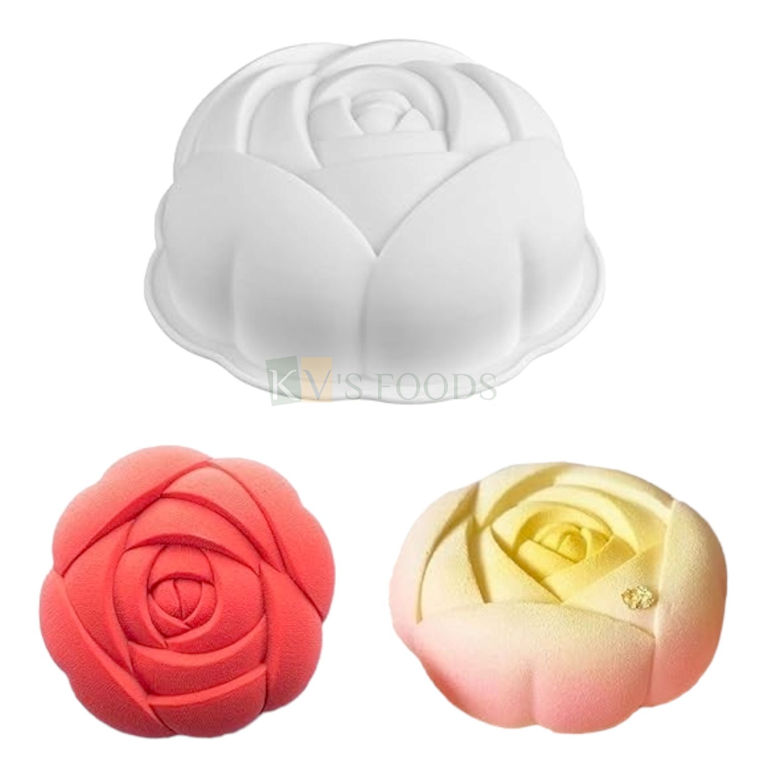 1 PC White Silicone 3D Round Big Blooming Rose Flower Shape Entremet Cake Mould, Size 17 cm, Mousse Mold Classic French Dessert Baking Pudding, DIY Cake Decorations, Gelatin Cakes, Reusable Tools