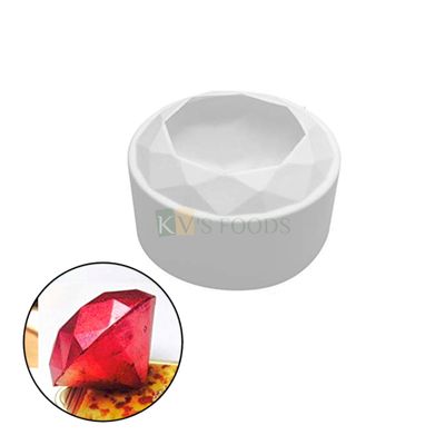 1 PC White Silicone 3D Big Diamond Gemstone Entremet Cake Circle Mould, Size 15.3 cm , Mousse Mold Classic French Dessert Professionals Baking Pudding, Gelatin Cakes, Reusable Tools Cake Decorations