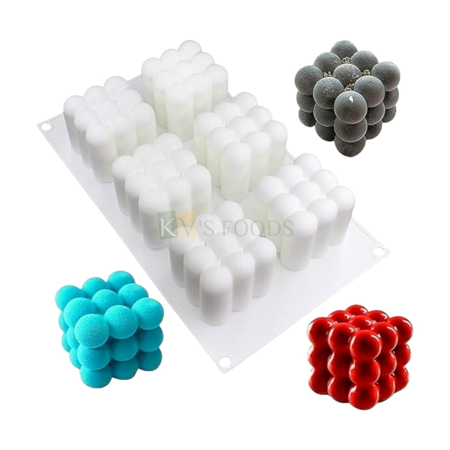 1 PC 6 Cavity White Silicone 3D Big Bubble Cube Puzzle Shape Entremet Cake Mould, Size 10.9x6.6x2.4 Inch, Cloud Ball Mousse Mold Classic French Dessert Baking Pudding, Gelatin Cakes, Reusable Tools
