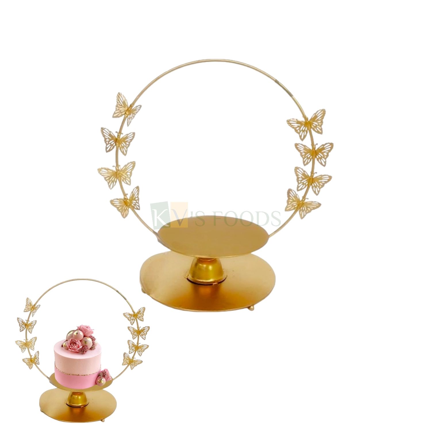 1 PC Golden Colour Height 16.5 Inch Iron Metallic Butterfly Round Arch Cake Stand, Dessert, Cupcake Stand, Cake Riser, Server For Wedding Tier Cake Centerpiece Pedestal Floating Cake Stand Decorations