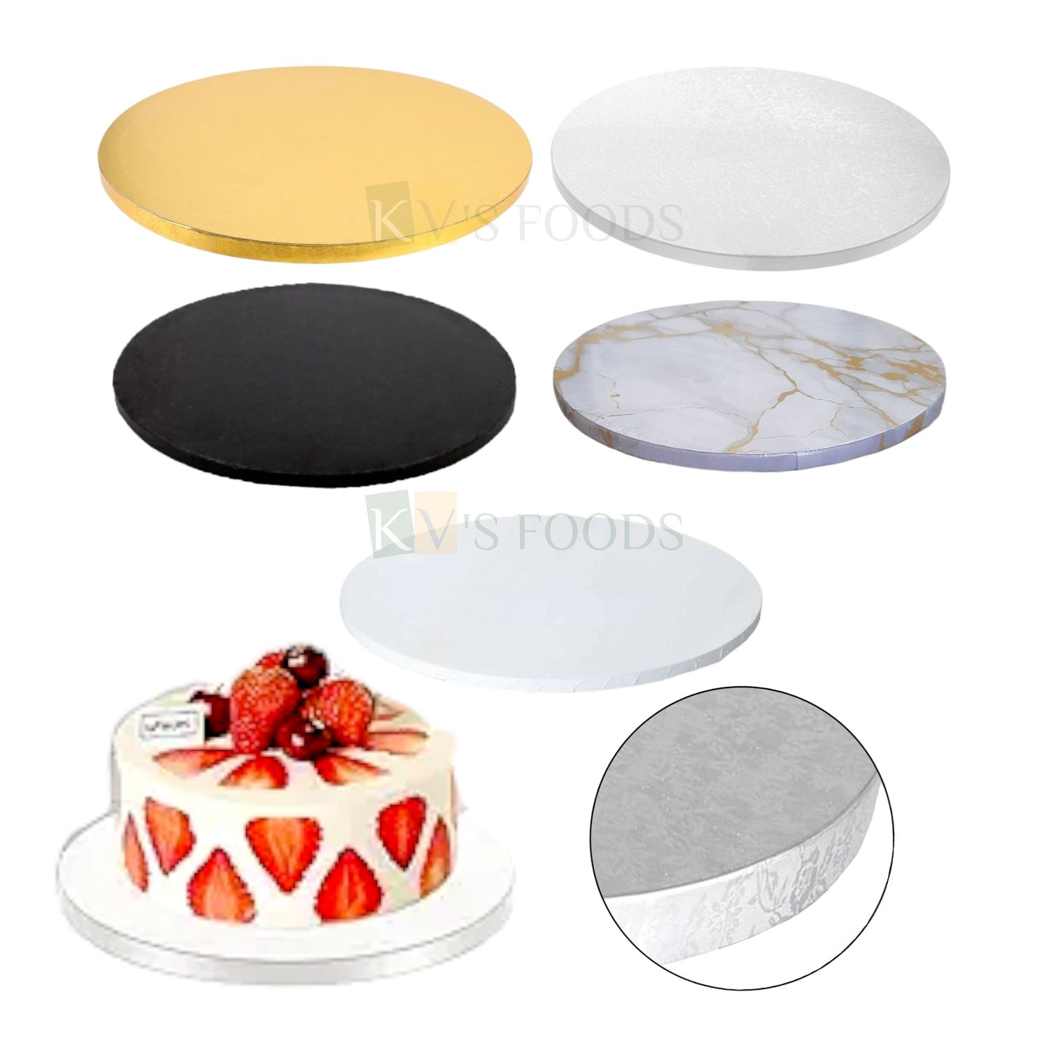 1 PC Diameter 10 Inch, Thickness 0.5 Inch, Heavy Rose Flower Leaf Pattern Design On Cake Drum Board, Different Colors Round Sturdy, Grease Resistant for Birthday Wedding Multi-Tiered Party Cakes Board