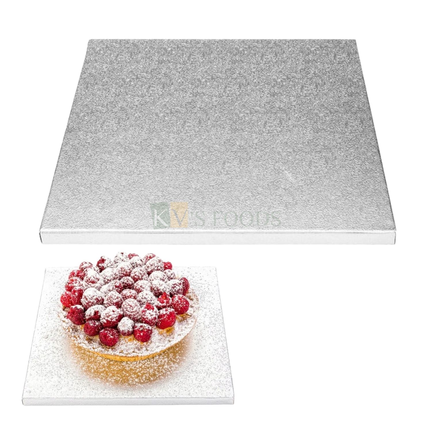1 PC Size 16 Inch, Thickness 0.5 Inch, Heavy Rose Flower Leaf Pattern Design On Cake Drum Board, Square Shape Silver Sturdy, Grease Resistant for Birthday Wedding Multi-Tiered Party, Anniversary Cakes