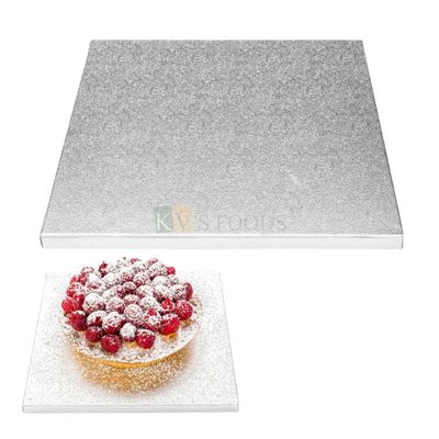 1 PC Size 16 Inch, Thickness 0.5 Inch, Heavy Rose Flower Leaf Pattern Design On Cake Drum Board, Square Shape Silver Sturdy, Grease Resistant for Birthday Wedding Multi-Tiered Party, Anniversary Cakes