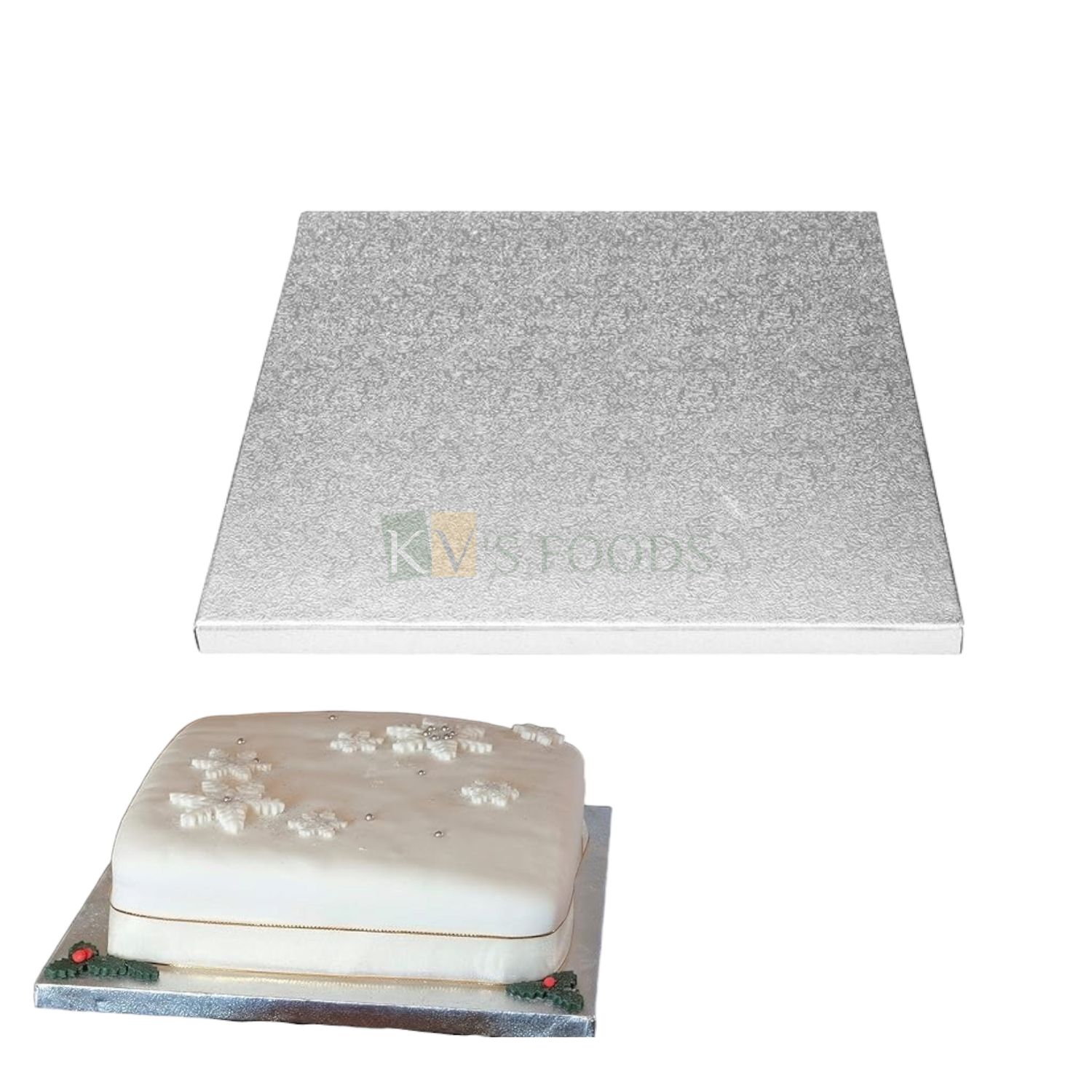 1 PC Size 12 Inch, Thickness 0.5 Inch, Heavy Rose Flower Leaf Pattern Design On Cake Drum Board, Square Shape Silver Sturdy, Grease Resistant for Birthday Wedding Multi-Tiered Party, Anniversary Cakes