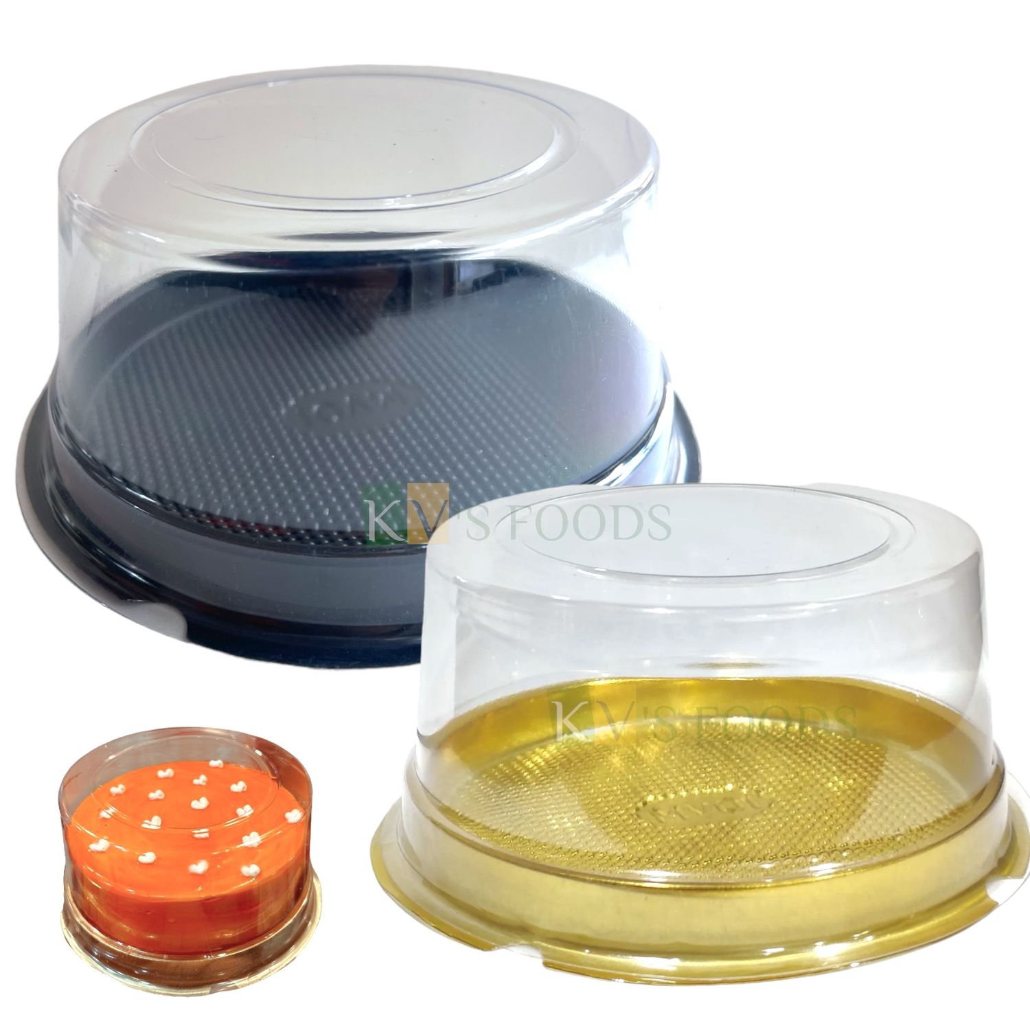 5PCS Set Small Disposable 4 X 2.5 inch Bento Mini Cake PVC transparent display Box Container with Lid Takeaway Box Golden Black, Hard Food Box, Birthday Parties, School Picnics, Bakery Box