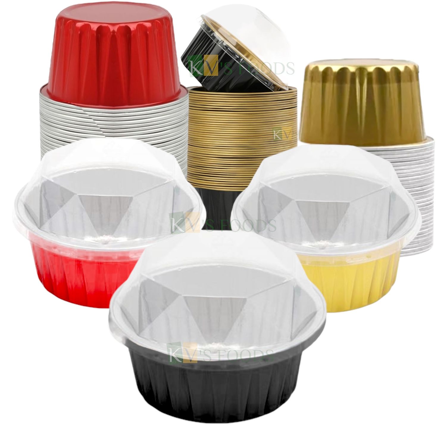 10 PCS Set 125ml Colorful Aluminium Disposable Ramekins Cups With Diamond Lids, 125ml/ 5 OZ Mini Bake &amp; Serve Pans With Lids Aluminium Foil Baking Cups for Cupcakes, Mousses, Pudding Containers Liners