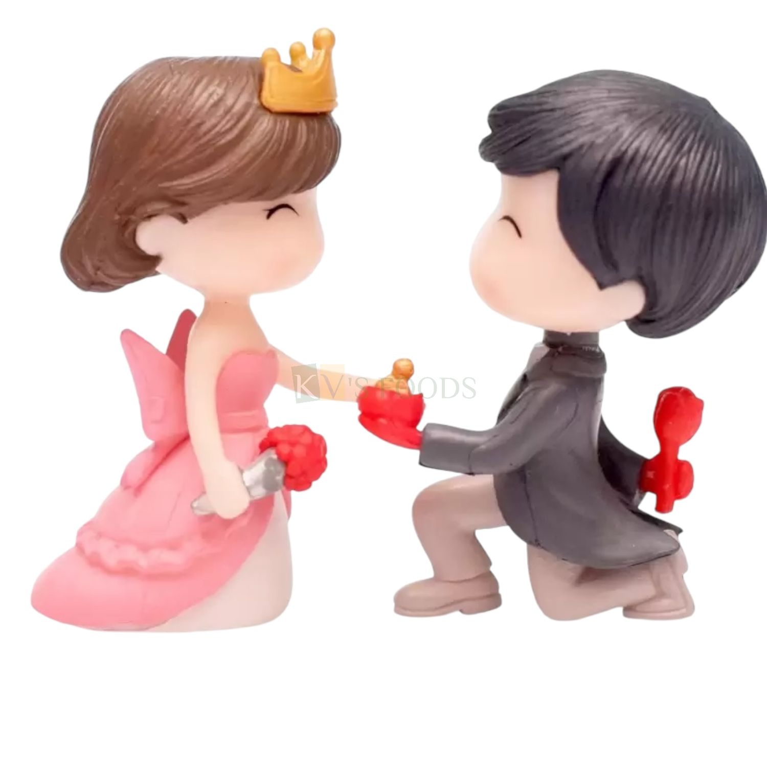 Cake Topper Cute guy on knees proposing girl with ring and flower bouquet couple Miniature Doll Cake Topper, Fairy Garden, Bonsai Decor, Terrarium Decoration, Craft Work, Gift Article and Landscaping