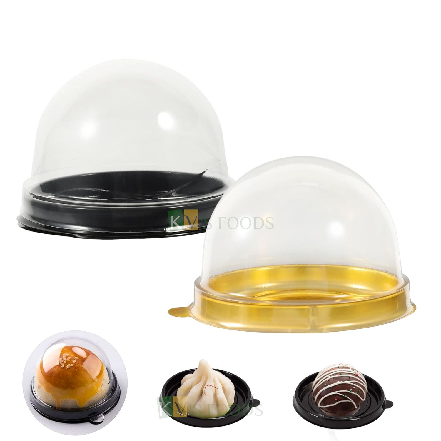 10PCS Set Small Disposable 2.8 X 1.8  inch Mini PVC French Dessert Container with clear plastic Dome Lids for Mooncake, Choco Ball, Rum Ball, Ukadiche Modak, Individual Dessert Packaging
