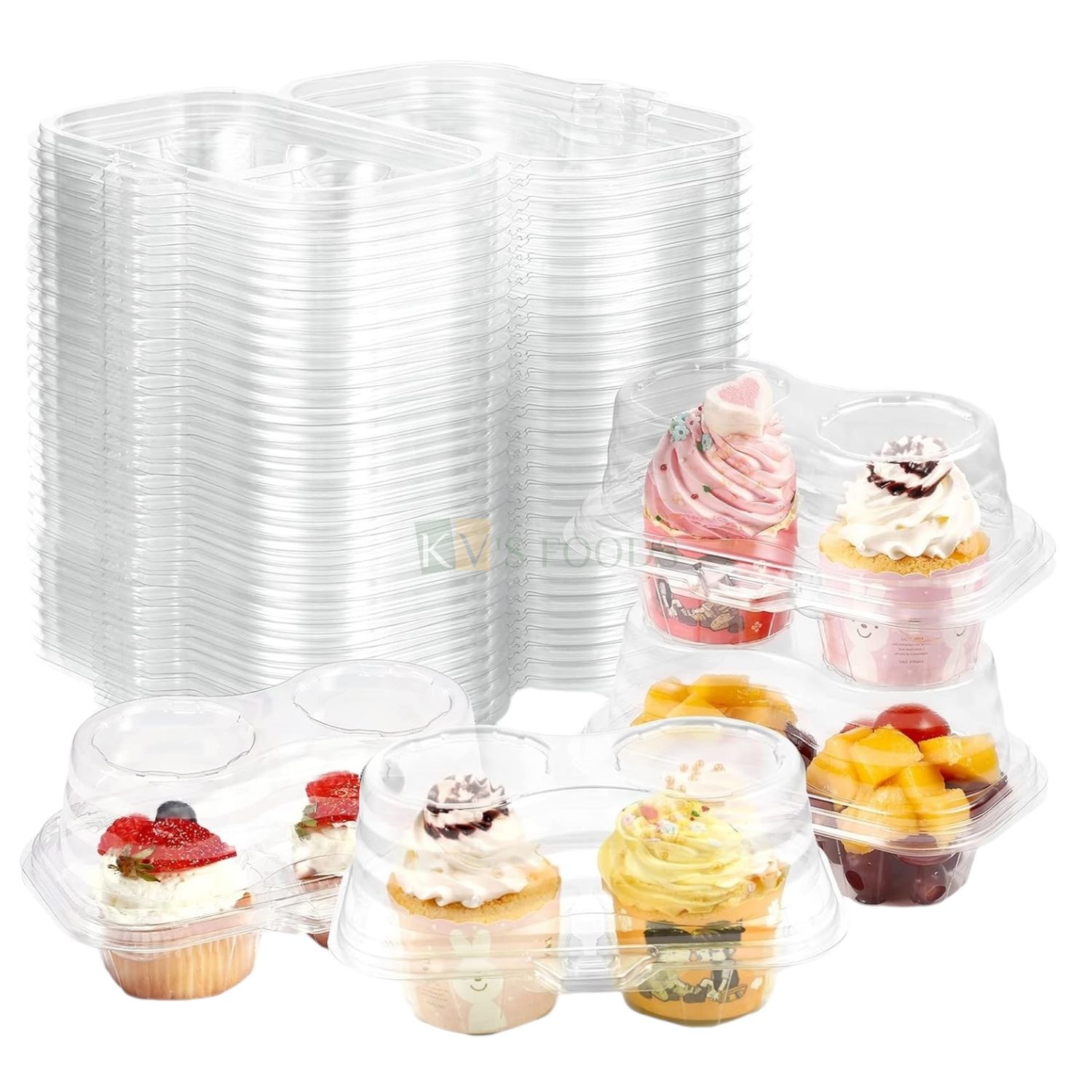 5PC 2 Cavity Blister Cupcake Clear Plastic Cupcake Containers with Deep Dome Lids, Stackable Clear two Cupcake Holders Individual Cupcake Muffin Carriers  Take-out, Gathering Packing, Party Serving​