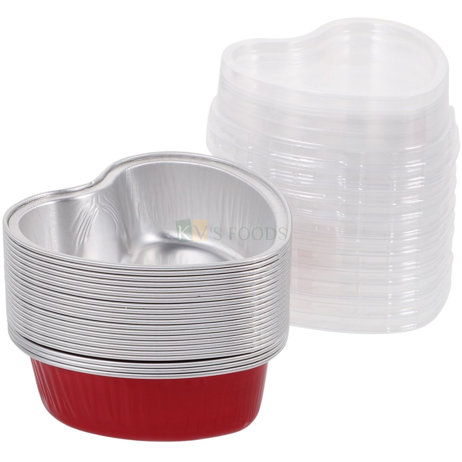10 PCS Set Heart Shape 100ml Aluminium Disposable Ramekins Loaf with Lids, 100ml /3.5OZ Bake &amp; Serve Pans With Lids Square Foil Baking Cups for Bread, Desserts Serving, Mousses, Pudding Containers