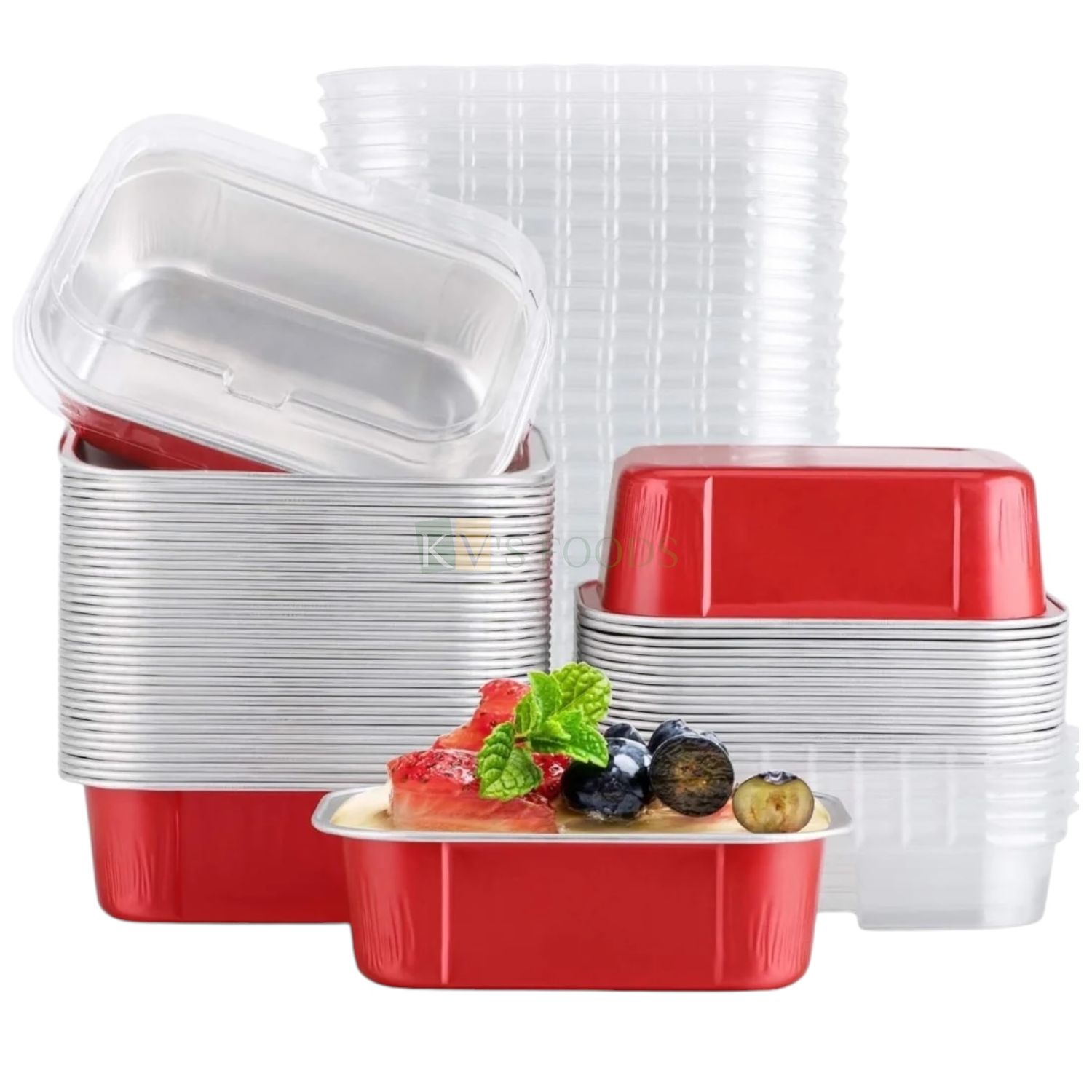 10 PCS Set Rectangular Swift Aluminium Disposable Ramekins Loaf with Lids, 150ml /5OZ Bake &amp; Serve Pans With Lids Square Foil Baking Cups for Bread, Desserts Serving, Mousses, Pudding Containers Liner