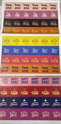 72 Happy Diwali Chocolate Cavity Square Stickers, for Packaging, Happy Diwali Message with Elegant Graphic Stickers for Customized Chocolate Bar, Gift Hamper Stickers DIY Homemade Chocolate