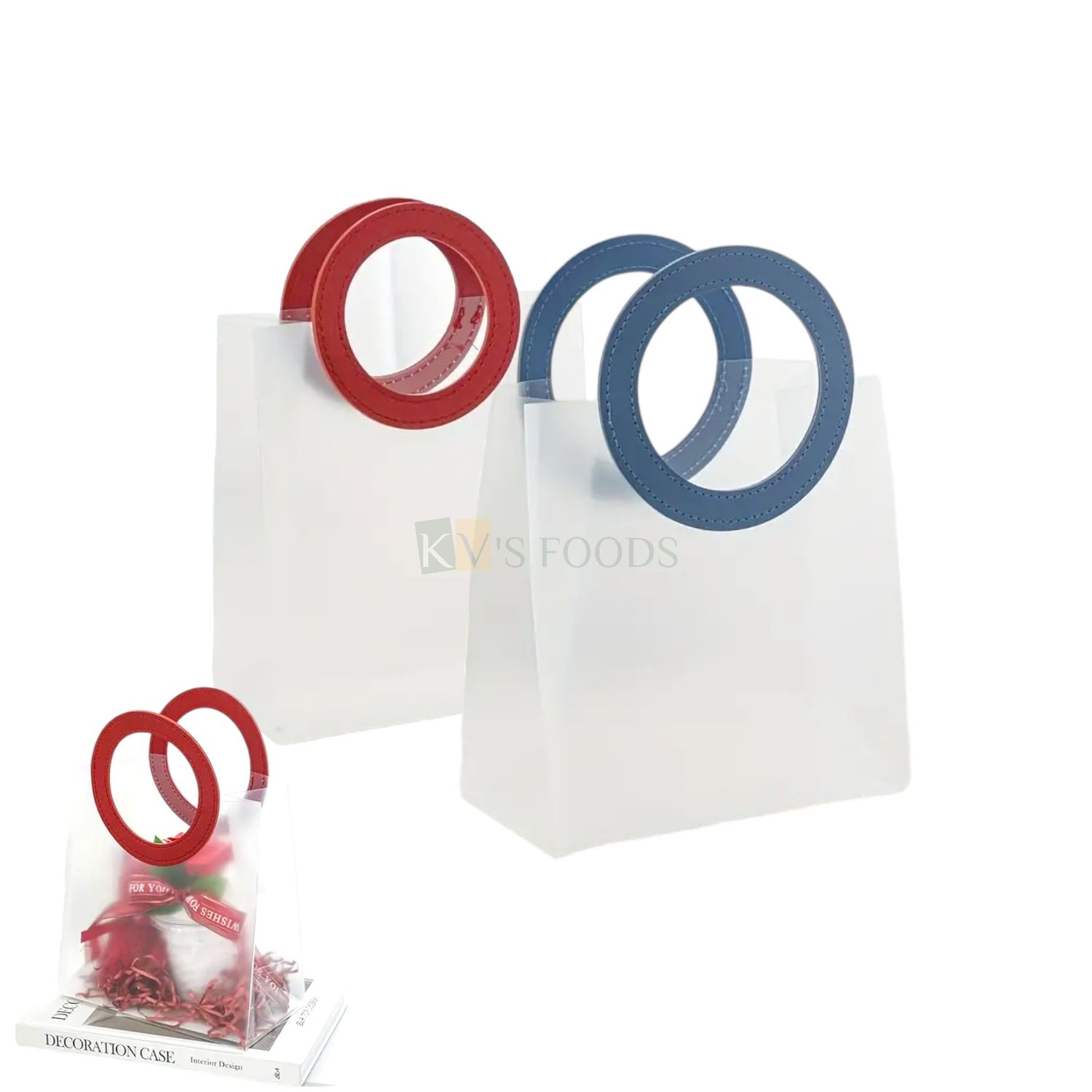 Set of 5 Pcs Translucent Foster Semi Transparent Clear Bags Goodie Bags With Round Handle Gift bag, hamper bag,  Presents bag, Packing, Return Gifts, Birthday, Events