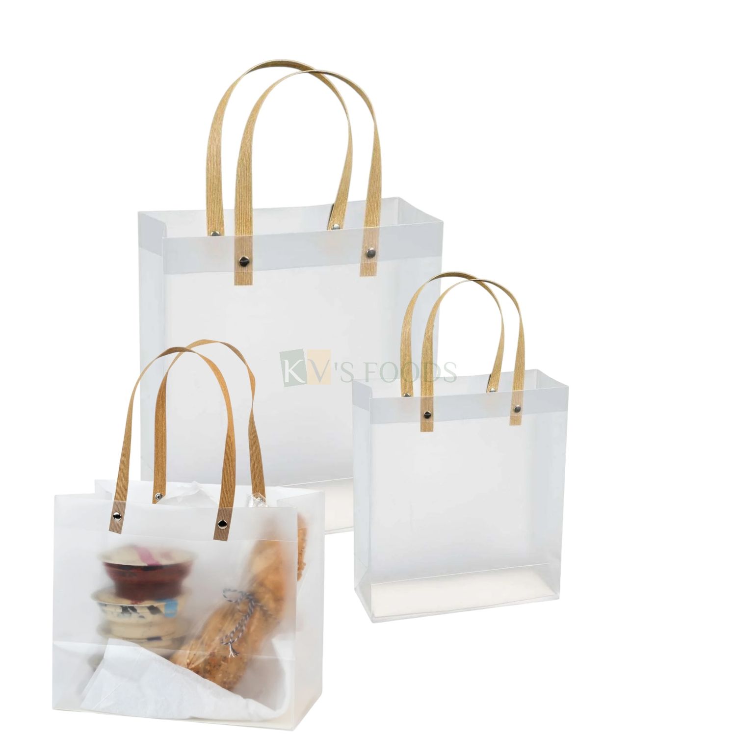 Set of 5 Pcs Translucent Foster Semi Transparent Clear Bags Goodie Bags With Handle Gift bag, hamper bag,  Presents bag, Packing, Return Gifts, Birthday, Events