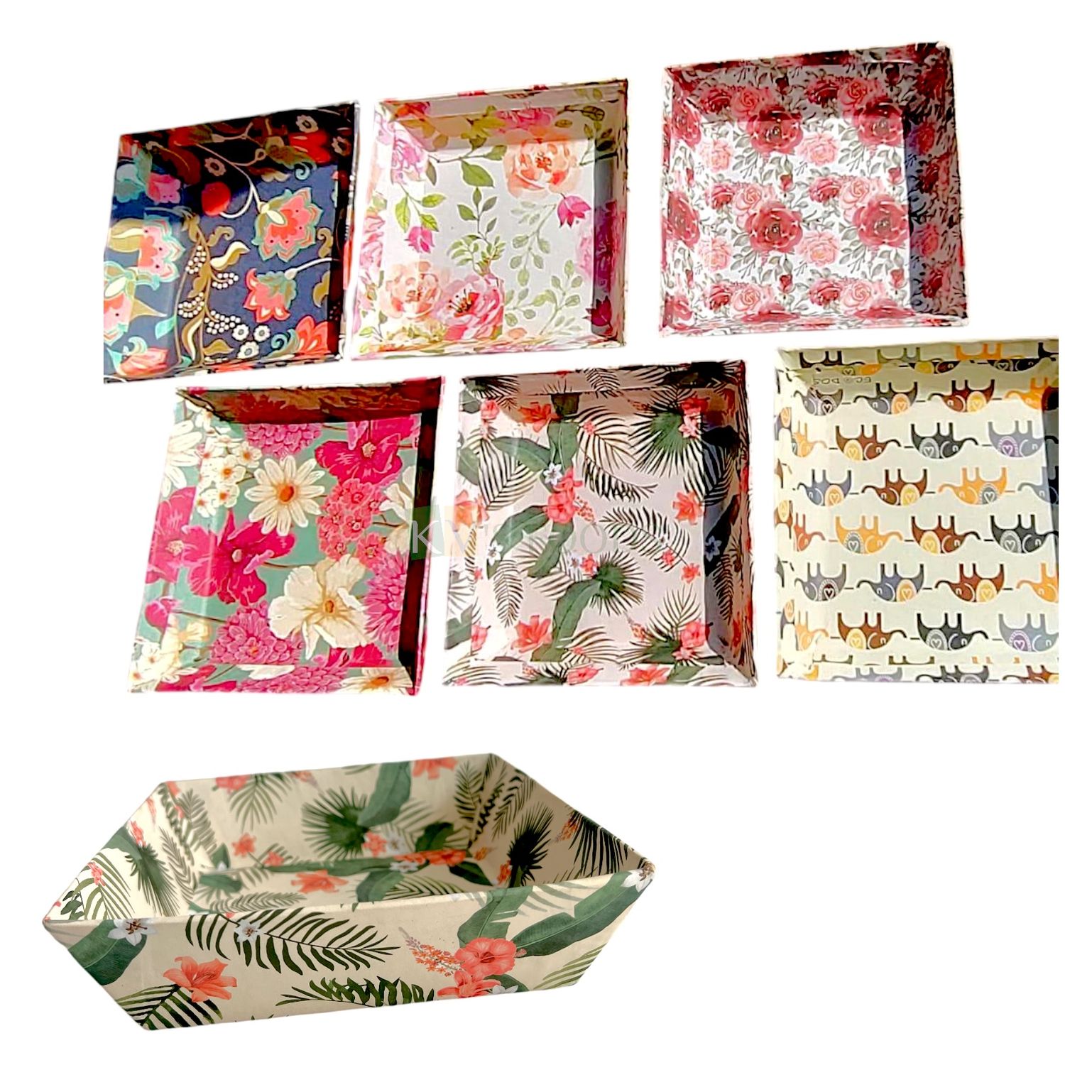 Set of 5 PCS Printed Rectangular MDF Hamper Trays 6X6X2 Inches, Festive Gifting Basket for any occasion, for Gifting, Diwali, Wedding, Christmas, Rakhi, Eid