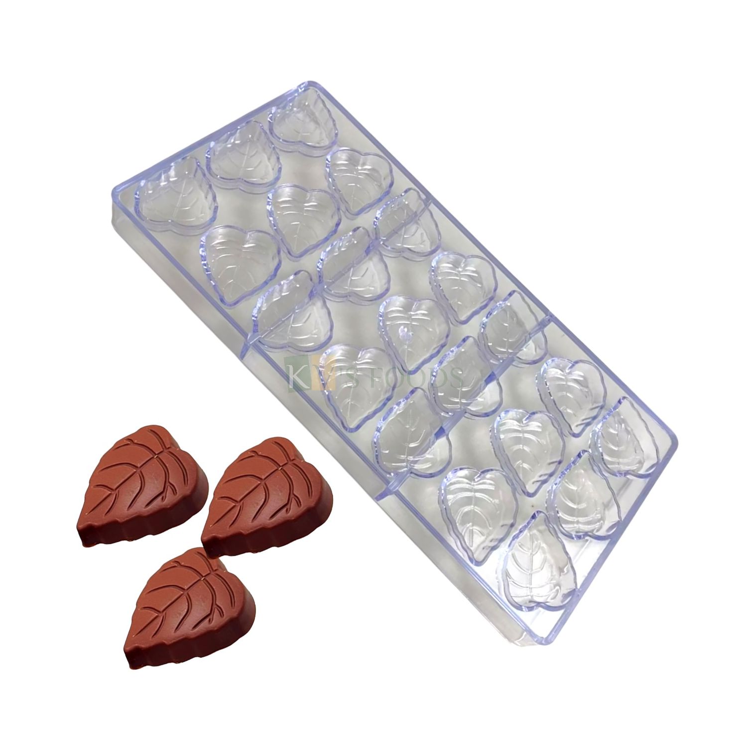 1 PC Size 10.7 x 5.2 Inches, ~10gm Per Piece 15 Cavity Leaf Shape Polycarbonate Chocolates Mould, Gummy Jelly Candy, Ice-cubes Mold  Birthday Love Theme DIY Cake Decorations