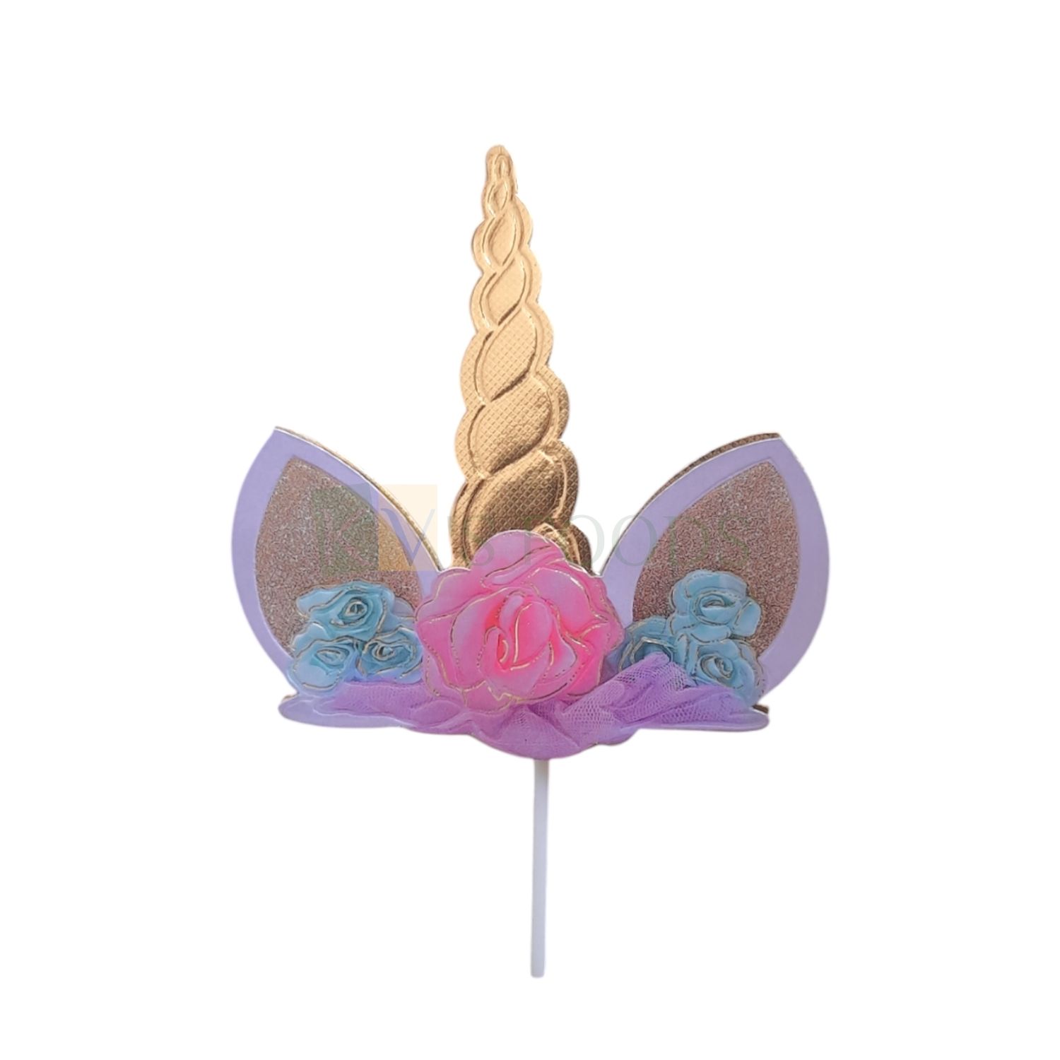 1PC Multicoloured Unicorn Horn Ears Reusable Paper Cutout Cake Topper, Unicorn Theme Birthday Party Kids Girls Princess Happy Birthday Theme Cake Insert Small Home Celebrations DIY Cake Decorations
