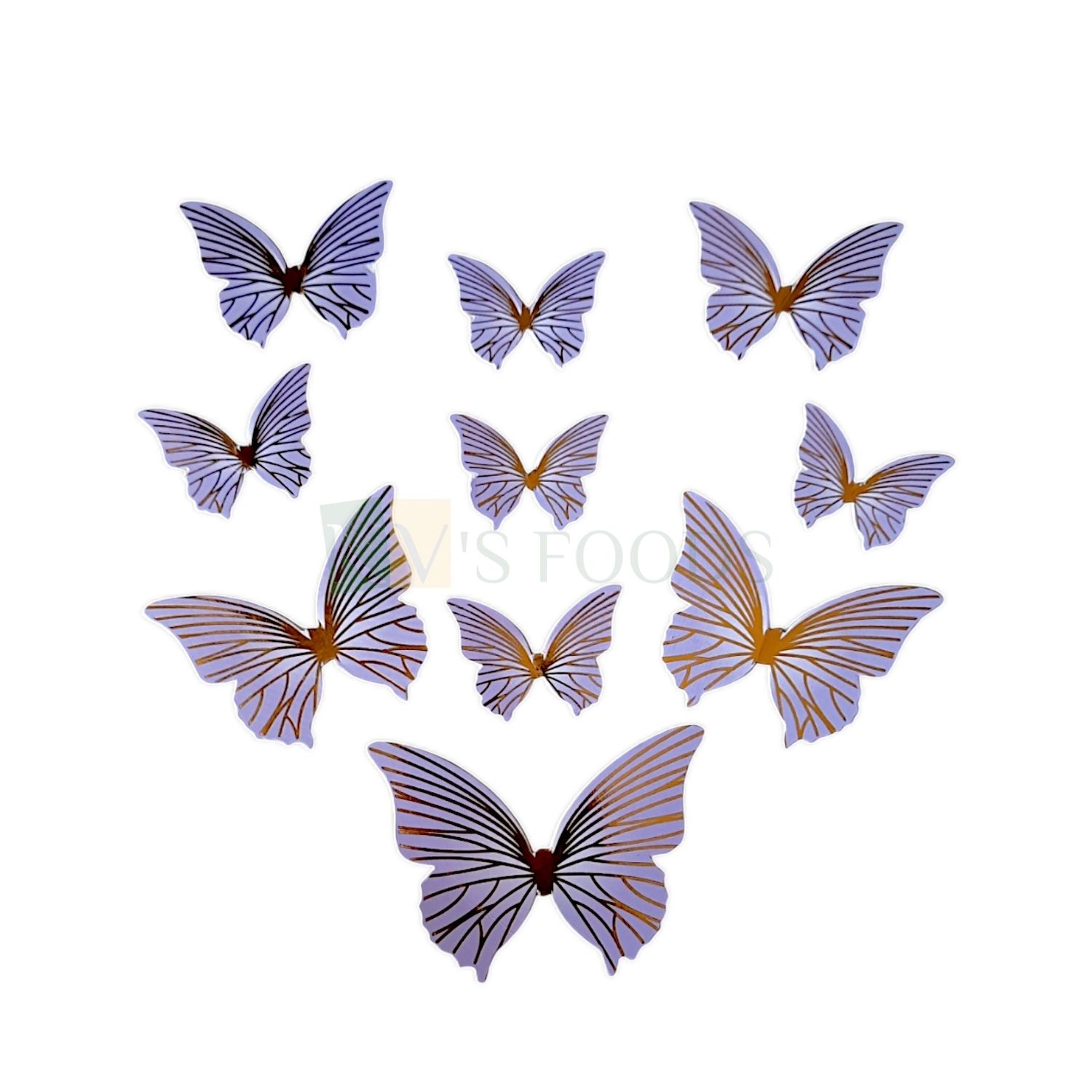 10 PCS Fancy Purple with Golden Pattern Vein Glitter Hard Paper Foldable Butterfly Cake Toppers, Cupcake Toppers, Birthday Wedding Anniversary Decorations Cake Accessories